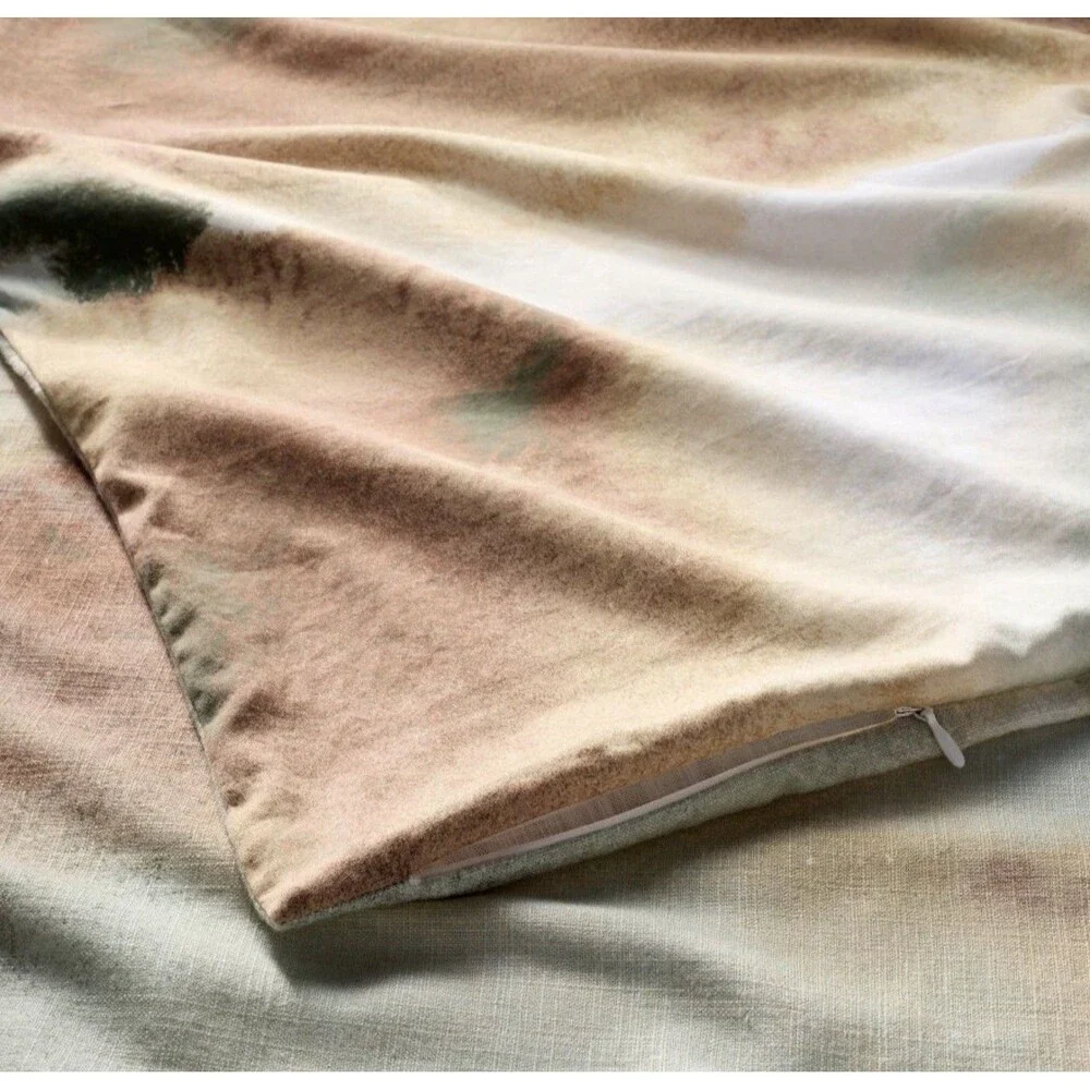 Queen Heavyweight Linen Blend Duvet Cover and Sham Set Washed Watercolor Print